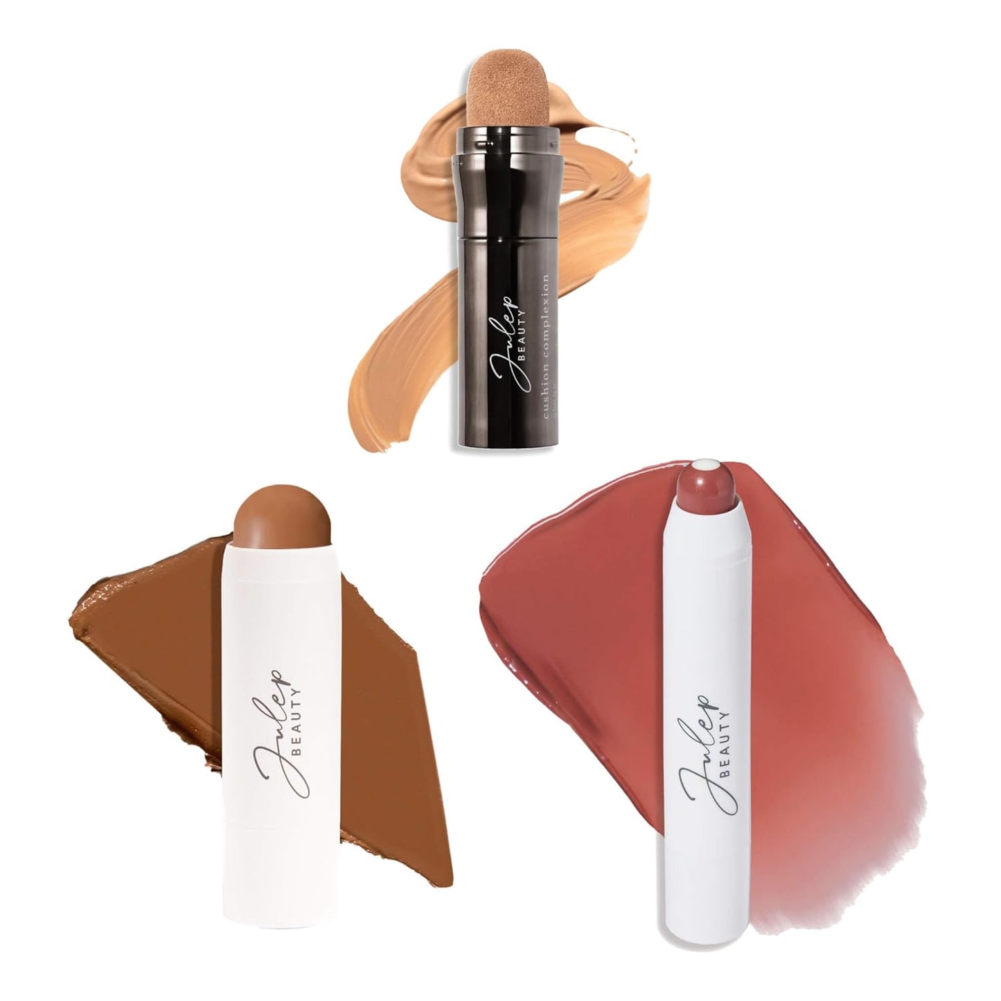 Julep All-in-One Beauty Trio: Cushion Complexion Foundation Cashew, Skip the Brush Blush Stick Paradise, and It’s Balm Tinted Lip Balm Cinnamon Raisin